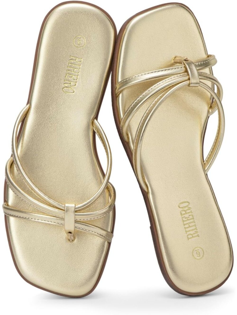Women's Gold Summer Comfortable Slip On Square Toe Flat Sandals For Beach